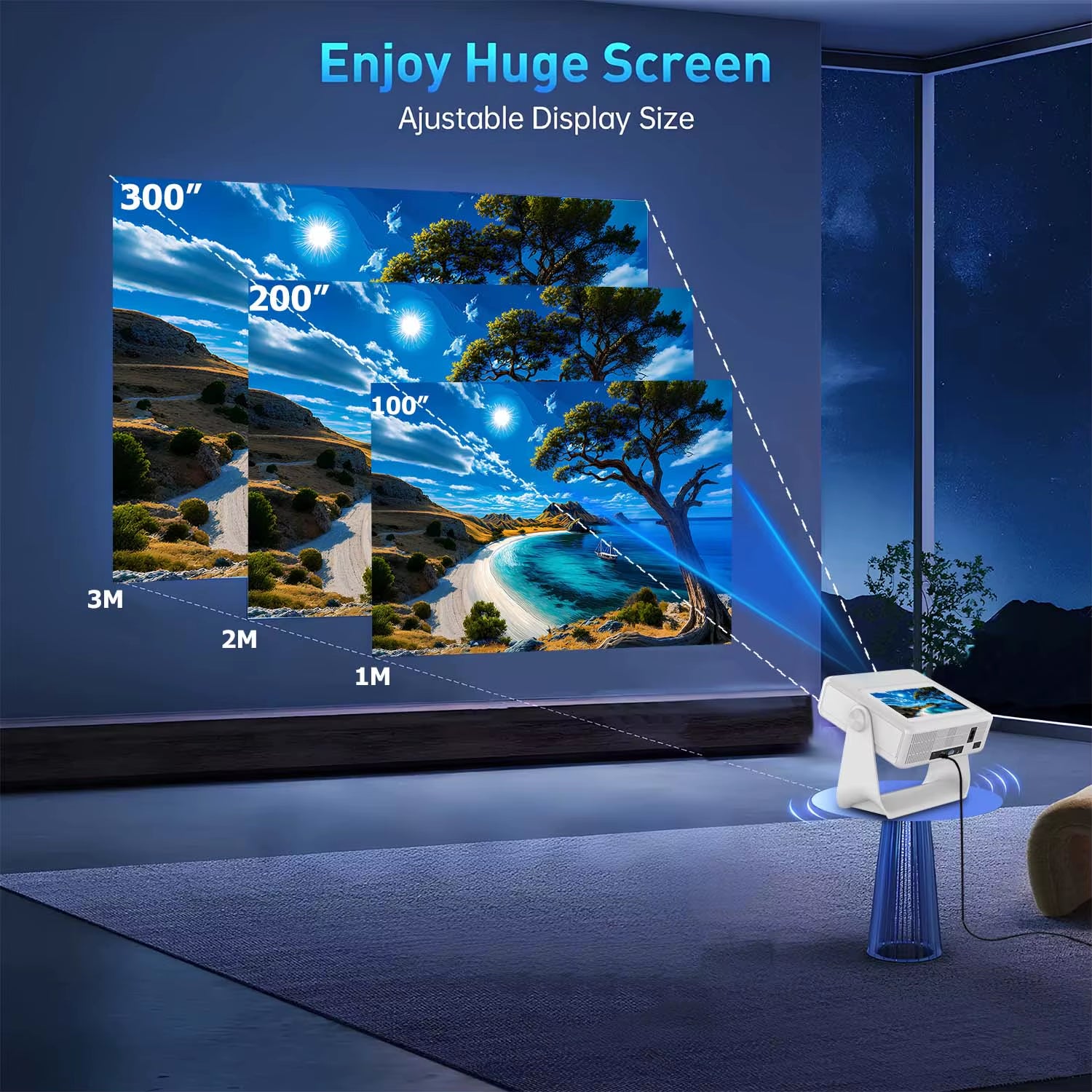 Youtube Netflix Ready Projector 7'' Touch Panel, 1080P 4K Decoding - 180° Rotatable, Wifi 6, BT5.0, HDMI USB Bedroom Movie Night
