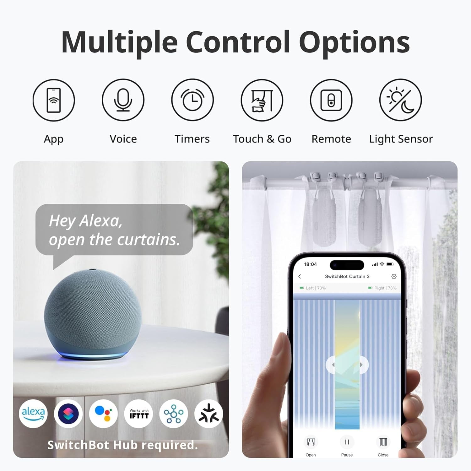 Switchbot Inteligente Automático Cortina - Control Remoto Bluetooth Con App/Timer, Rendimiento Mejorado, Requiere Switchbot Hub 2 Para Ser Compatible Con Alexa Y Funcionar Con Homekit (Curtain 3, Rod)